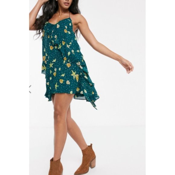 Free People Dresses & Skirts - Free People Seashell Teal Combo open back mini dress NWT sz Lg